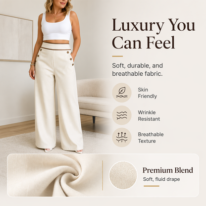 Women's High-Waisted Wide-Leg Pants with Contrast Trim