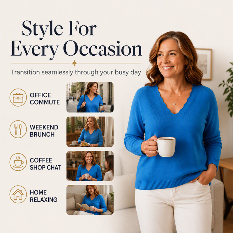 🌸Hot Sale 50% OFF💖Women's Scalloped V-Neck Knit Sweater