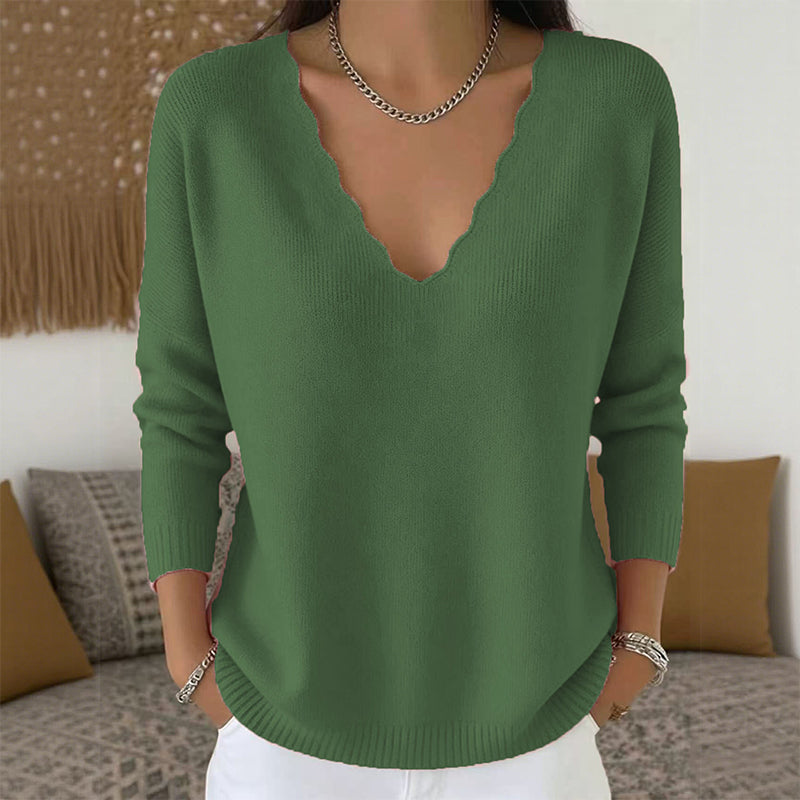 🌸Hot Sale 50% OFF💖Women's Scalloped V-Neck Knit Sweater