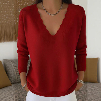🌸Hot Sale 50% OFF💖Women's Scalloped V-Neck Knit Sweater