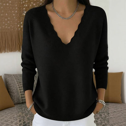 🌸Hot Sale 50% OFF💖Women's Scalloped V-Neck Knit Sweater