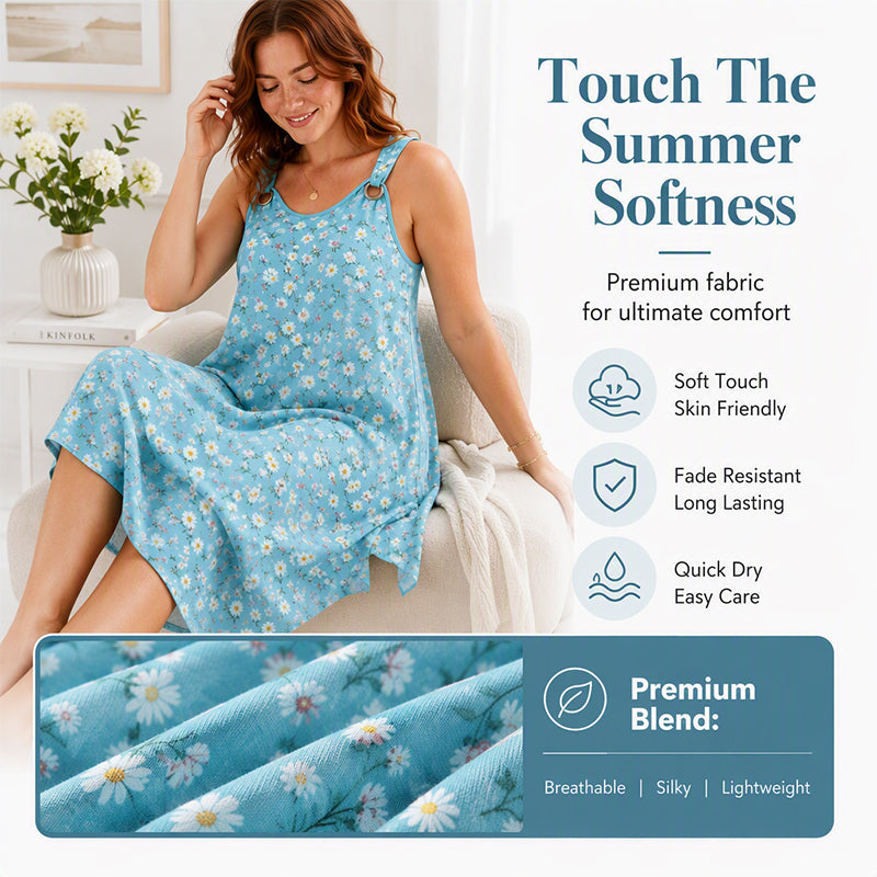 ✨🛍️Fresh Drop - Daisy Print Sleeveless Maxi – Breathable Comfort & Effortless Vacation Vibes 🍃