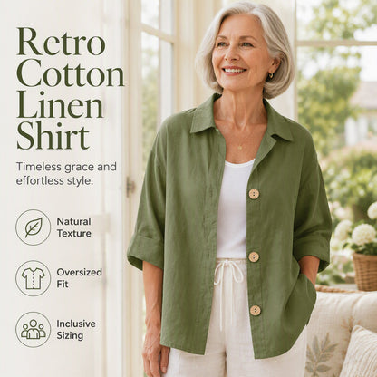 ⭐Trending Now⭐ Retro Cotton Linen Oversized Shirt – Natural Breathable Fabric & Timeless Style for Every Body