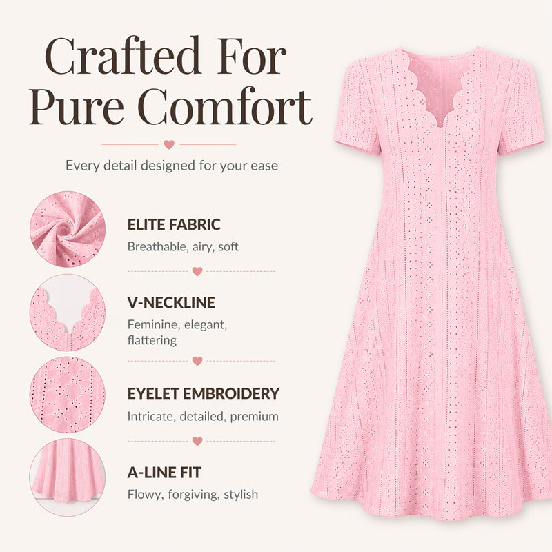 Women's Scalloped V-Neck Eyelet Dress