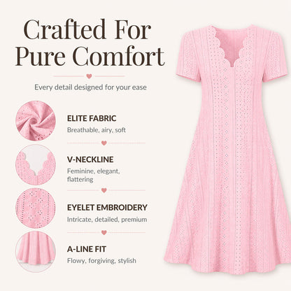 Women's Scalloped V-Neck Eyelet Dress