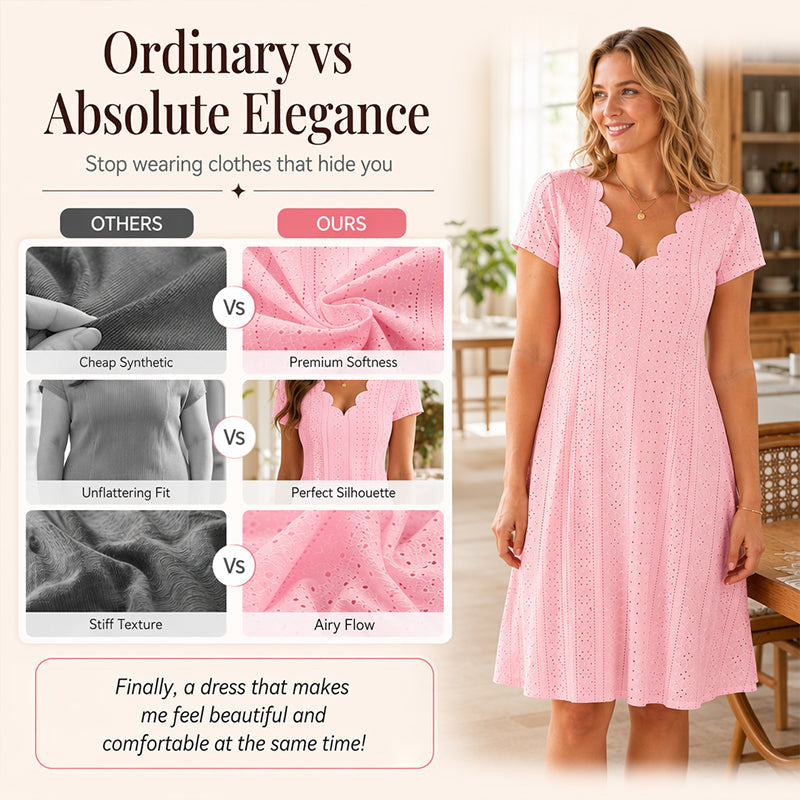 Women's Scalloped V-Neck Eyelet Dress