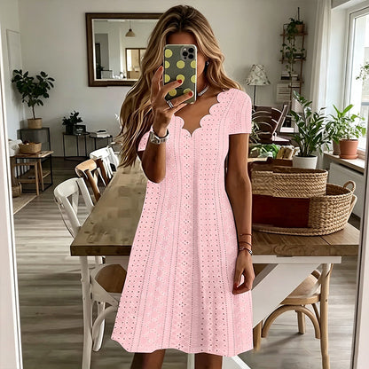 Women's Scalloped V-Neck Eyelet Dress