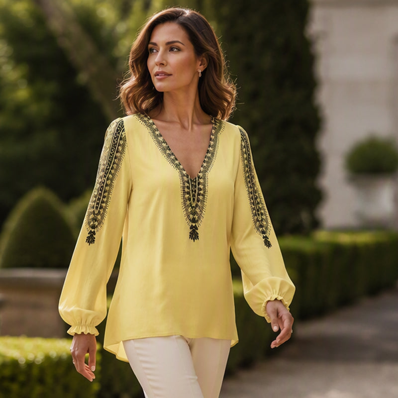 Women's V Neck Long Sleeve 3D Print Top