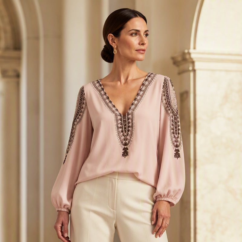 Women's V Neck Long Sleeve 3D Print Top