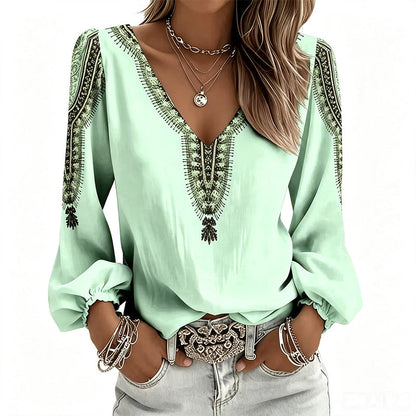 Women's V Neck Long Sleeve 3D Print Top