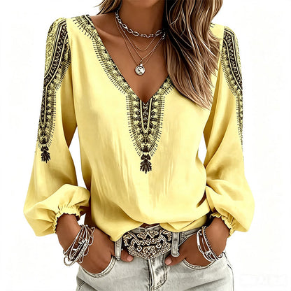 Women's V Neck Long Sleeve 3D Print Top