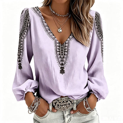 Women's V Neck Long Sleeve 3D Print Top