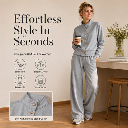 Women's Button-Down Cardigan & Wide-Leg Pants Set – Effortless 2-Piece Outfit ⭐