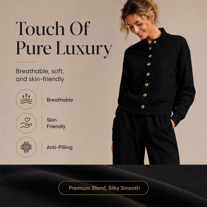 Women's Button-Down Cardigan & Wide-Leg Pants Set – Effortless 2-Piece Outfit ⭐