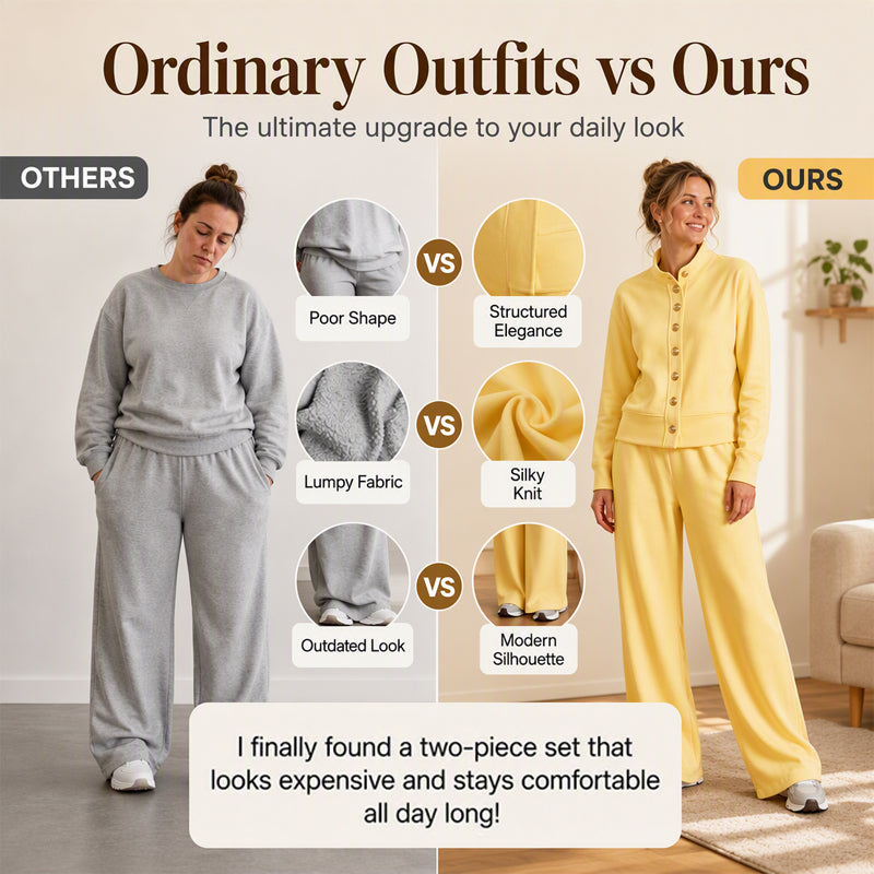 Women's Button-Down Cardigan & Wide-Leg Pants Set – Effortless 2-Piece Outfit ⭐