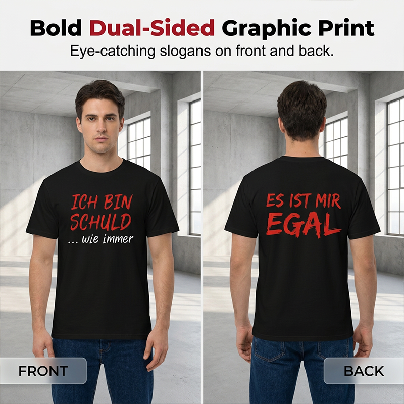 🔥2026 Bestseller🔥Funny German Slogan Men's Black T-Shirt Casual Short Sleeve Crew Neck Top