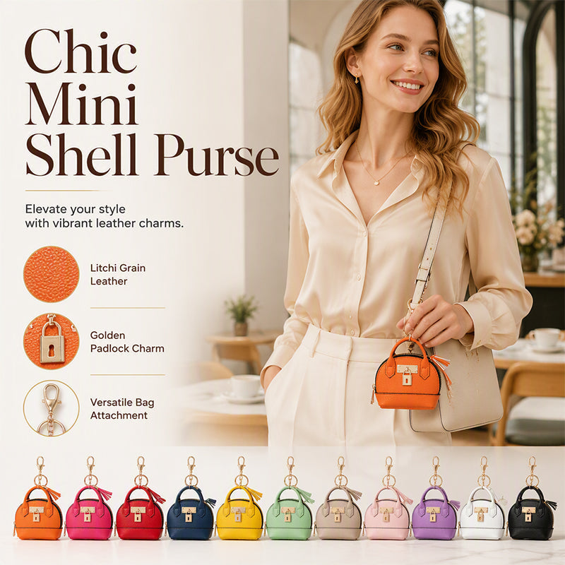 👜💛 LIMITED TIME 50% OFF! 🔑Mini Shell Bag Keychain – PU Leather Lipstick Coin Purse with Golden Padlock & Tassel