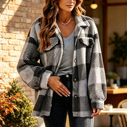 ⏰🍂Autumn Early Bird Sale--Women's Plaid Button-Down Cozy Jacket