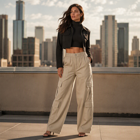 Women's High Waisted Cargo Pants Relaxed Fit Straight Leg Utility Trousers with Pockets