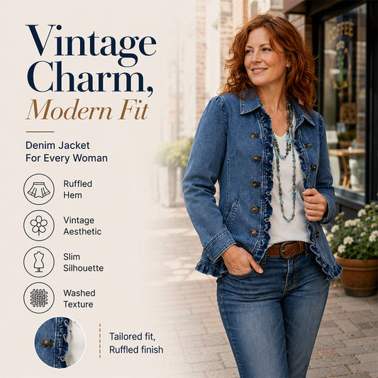 Women's Double Breasted Ruffle Denim Jacket