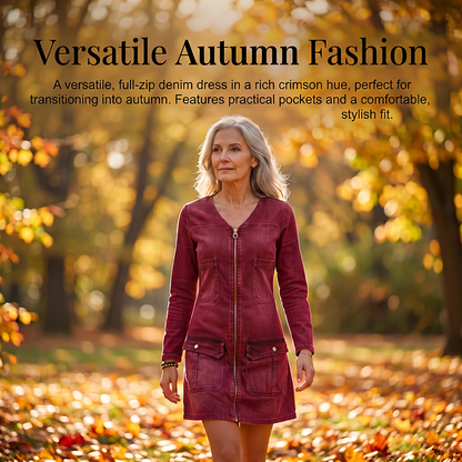 Women Long Sleeve Zipper Printed Short Dress