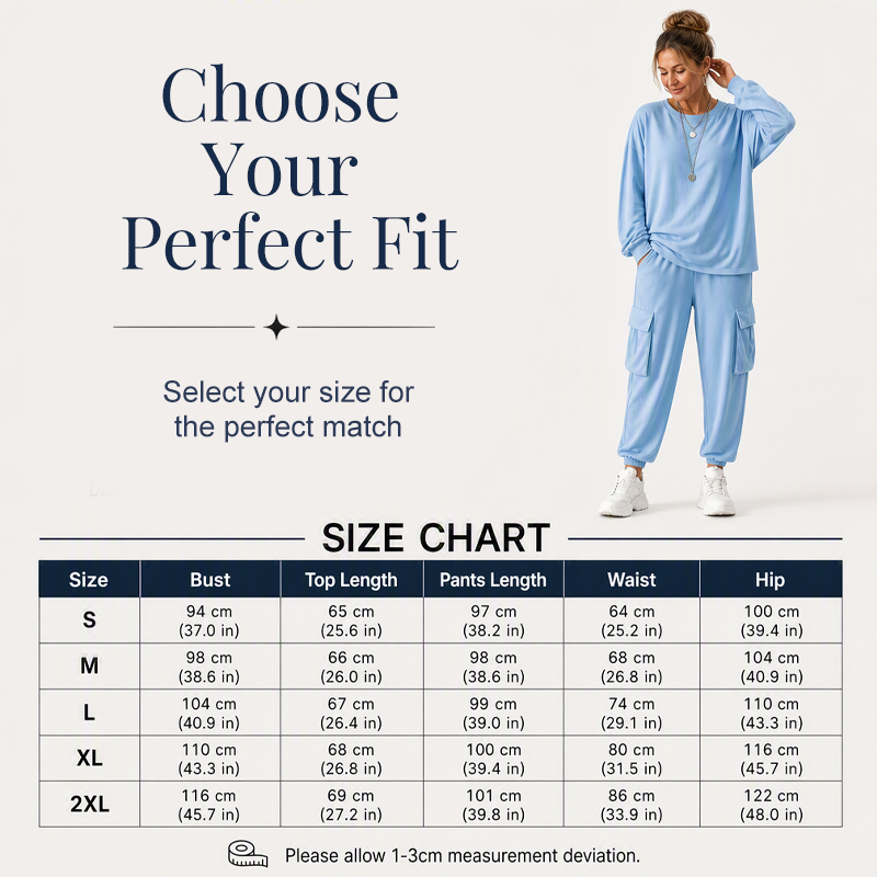 Women's Casual Crew Neck Top & Cargo Pants Set