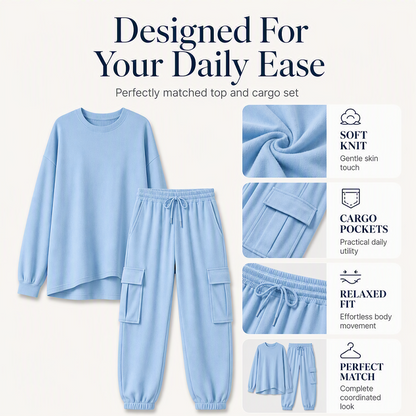 Women's Casual Crew Neck Top & Cargo Pants Set