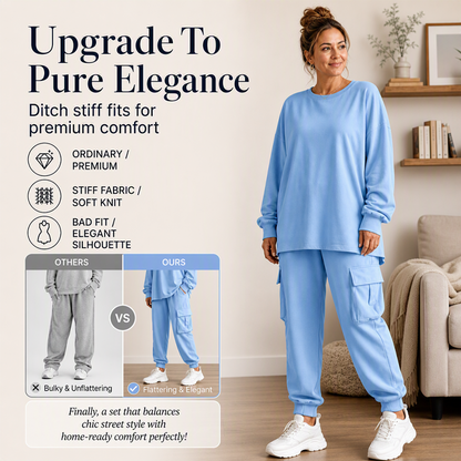 Women's Casual Crew Neck Top & Cargo Pants Set