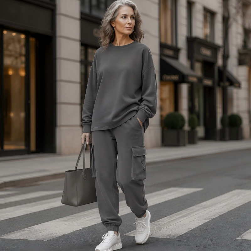 Women's Casual Crew Neck Top & Cargo Pants Set