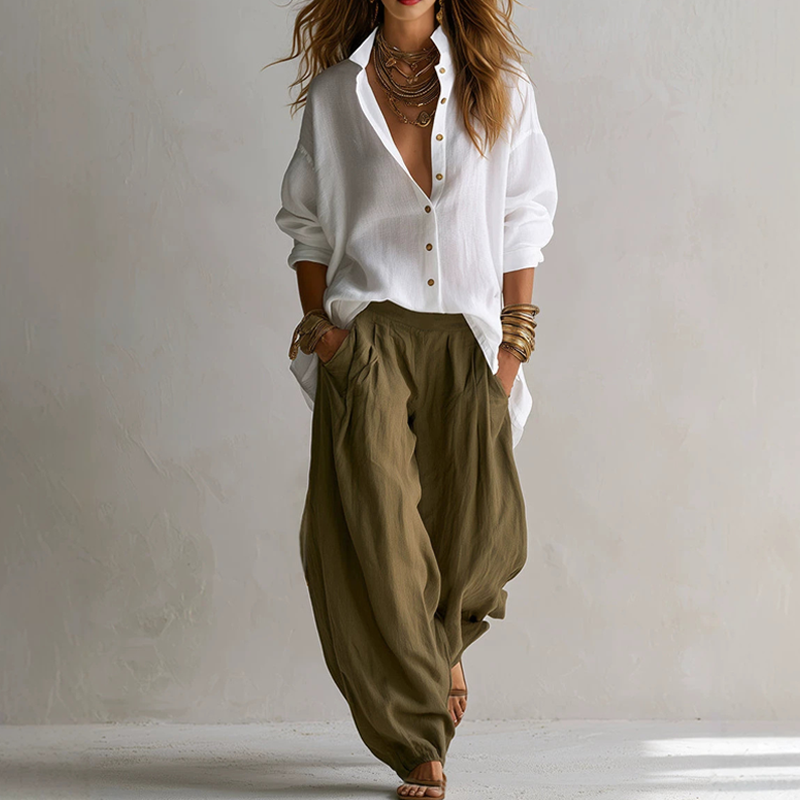 Women's Loose Shirt & Draped Pants Set