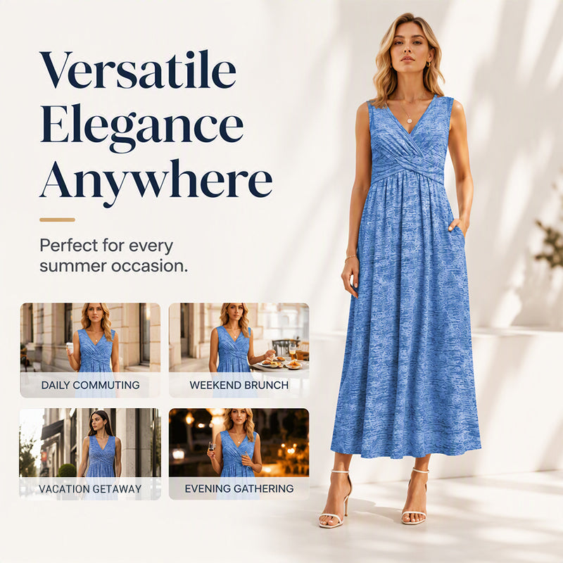 🌸👗New Arrivals - Sleeveless V-Neck Midi Dress – Breathable Comfort & Flattering Silhouette for All Body Types