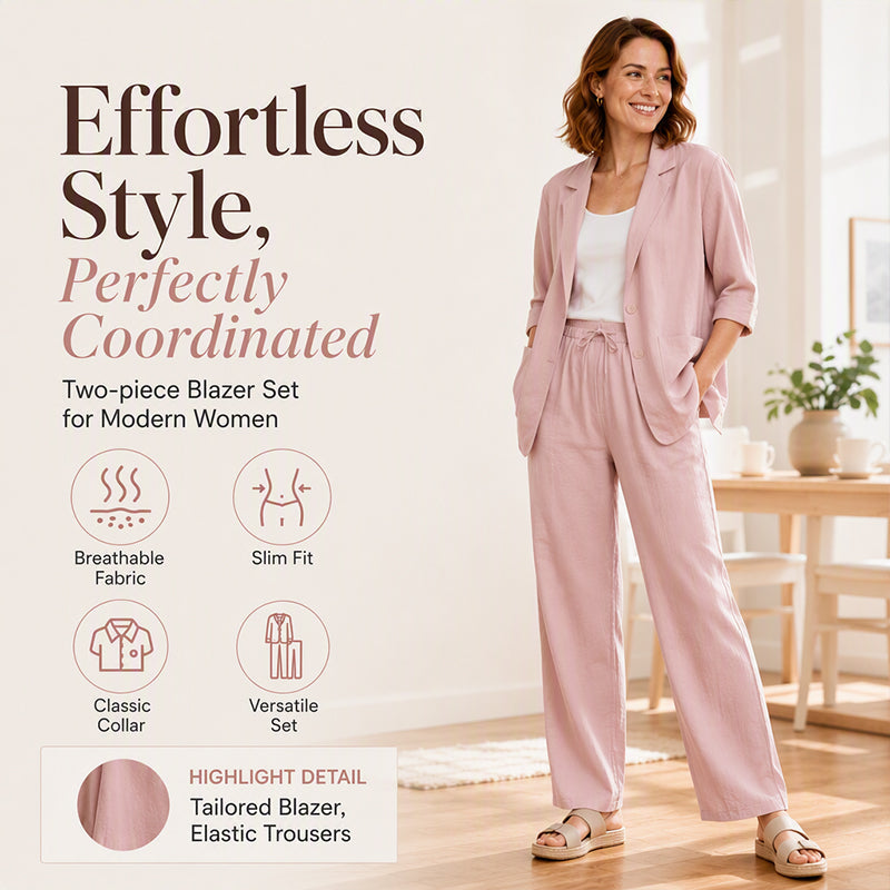 Women's Casual Blazer and Pants 2-Piece Set