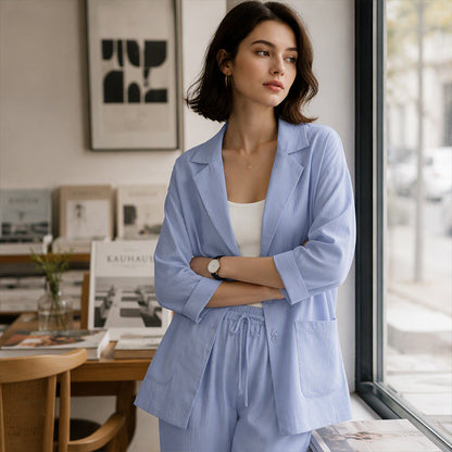 Women's Casual Blazer and Pants 2-Piece Set