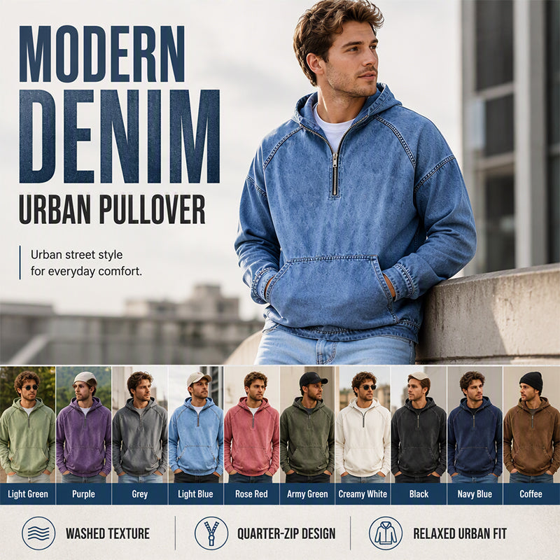 ⏰Last Day Sale 50% Off💃Men's Casual Half-Zip Denim Jacket