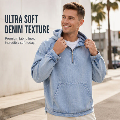 ⏰Last Day Sale 50% Off💃Men's Casual Half-Zip Denim Jacket