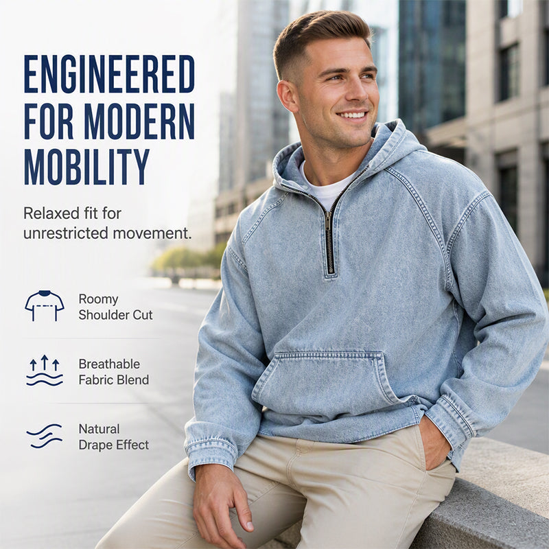 ⏰Last Day Sale 50% Off💃Men's Casual Half-Zip Denim Jacket
