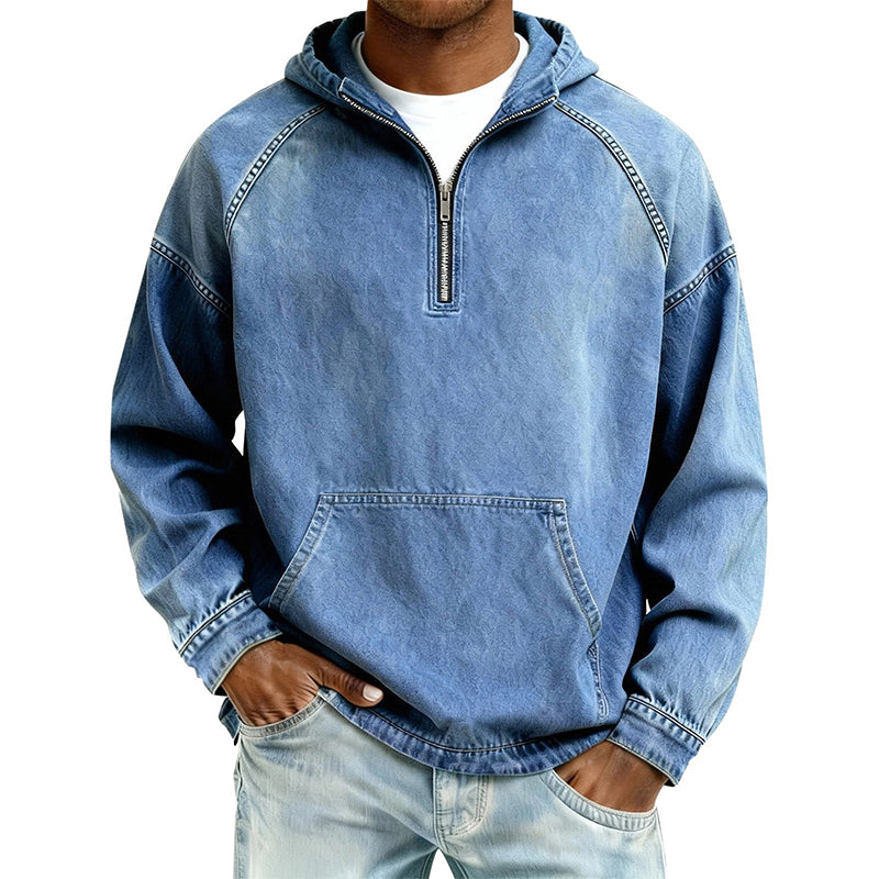 ⏰Last Day Sale 50% Off💃Men's Casual Half-Zip Denim Jacket