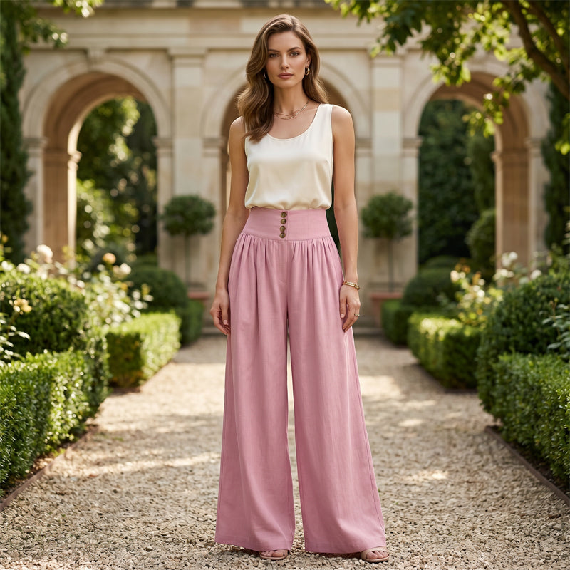 Women's High-Waist Pleated Wide-Leg Pants