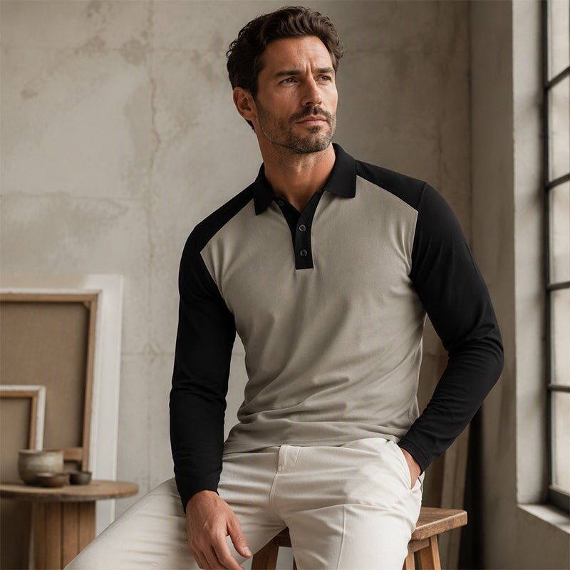 Men's Casual Color-Block Long Sleeve Shirt