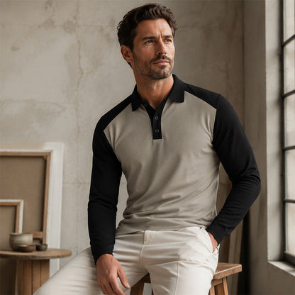 Men's Casual Color-Block Long Sleeve Shirt