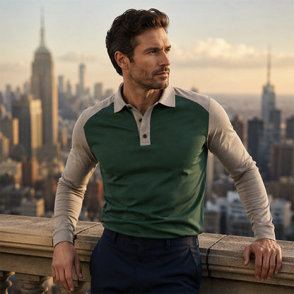 Men's Casual Color-Block Long Sleeve Shirt