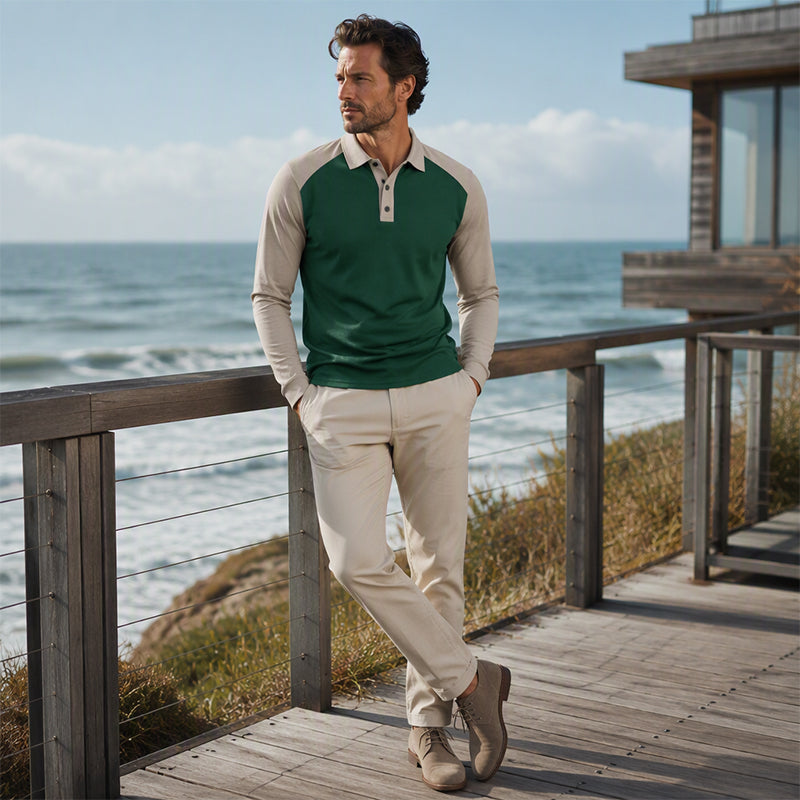Men's Casual Color-Block Long Sleeve Shirt