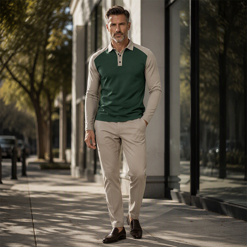 Men's Casual Color-Block Long Sleeve Shirt