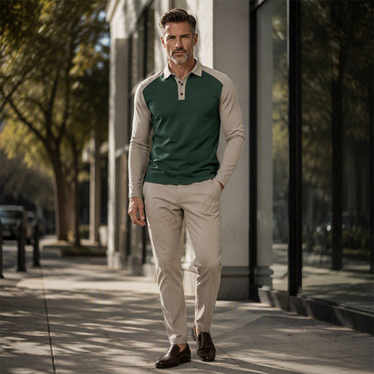 Men's Casual Color-Block Long Sleeve Shirt