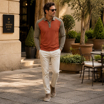 Men's Casual Color-Block Long Sleeve Shirt