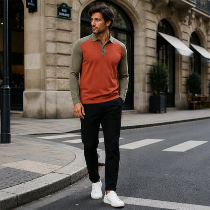 Men's Casual Color-Block Long Sleeve Shirt