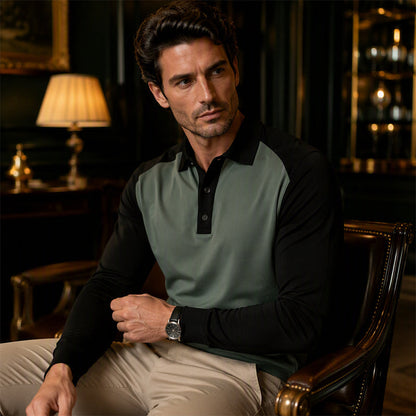Men's Casual Color-Block Long Sleeve Shirt