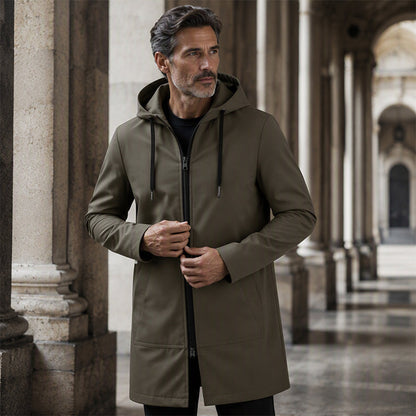 Men's Mid-Length Hooded Windbreaker Jacket