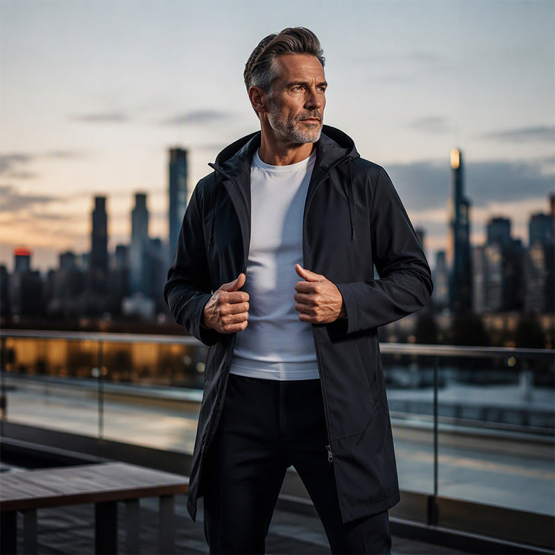 Men's Mid-Length Hooded Windbreaker Jacket