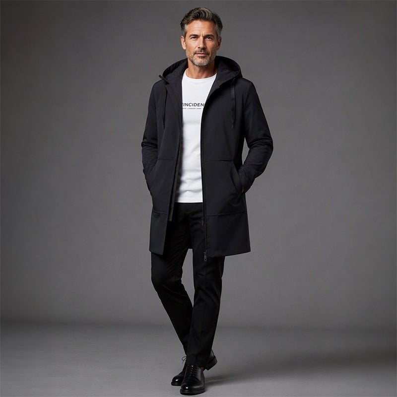 Men's Mid-Length Hooded Windbreaker Jacket